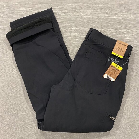 Eddie Bauer Fleece Lined Tech Pants Mens 32 x 30 Black Water Repellent Insulated - Picture 1 of 11